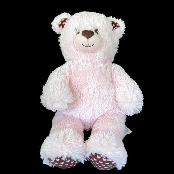Build A Bear Pink Bear Plush Brown Feet Ears w/ Heart Nose Stuffed Toy Valentine - Picture 1 of 9